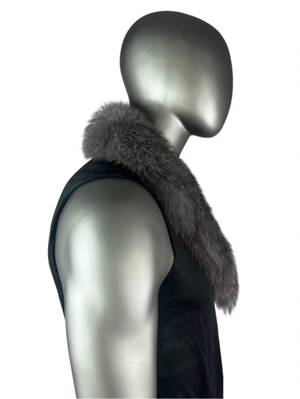 Mens SILVER-INDIGO FOX Collar, 36” L, Certified Vintage Fur